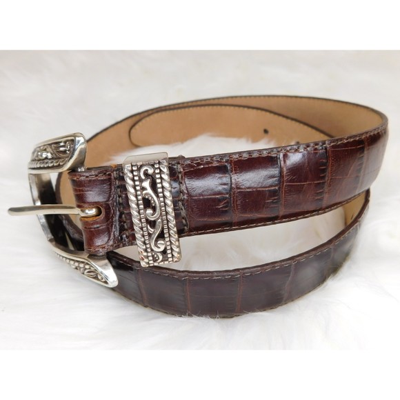 BRIGHTON BROWN EMBOSSED LEATHER BELT MED - Picture 2 of 9
